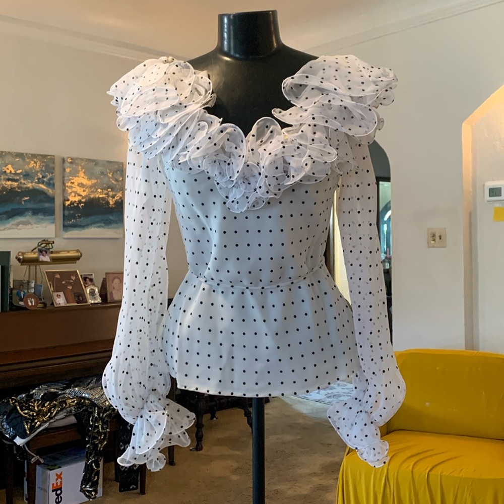 Vintage Polka Dot Ruffled Harry Acton for Party Collectibles Blouse